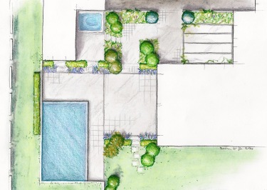 Plan pour un jardin privé avec piscine